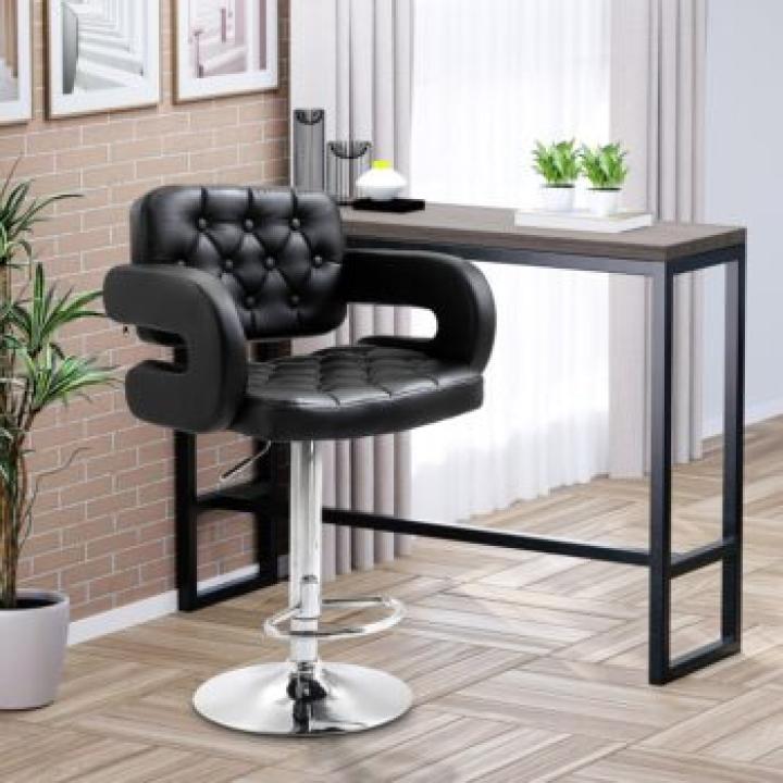 Black leather adjustable barstool 