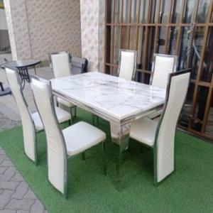 6-Seater Marble Top Dining Table 