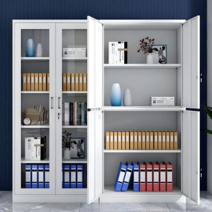 2-Door metallic full glass office cabinet 