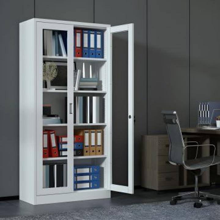 2-Door metallic full glass office cabinet 