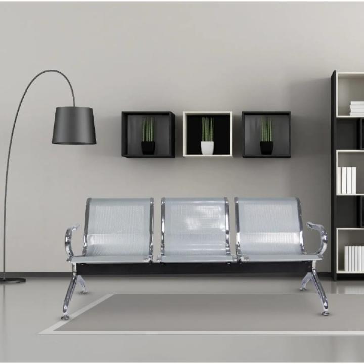 3 Seater Metal Chair With White Padding