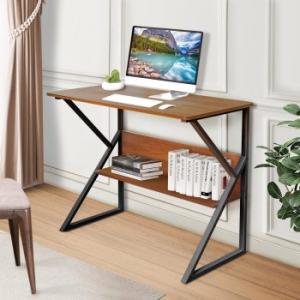 Computer Desk with Built-in Bookshelf 